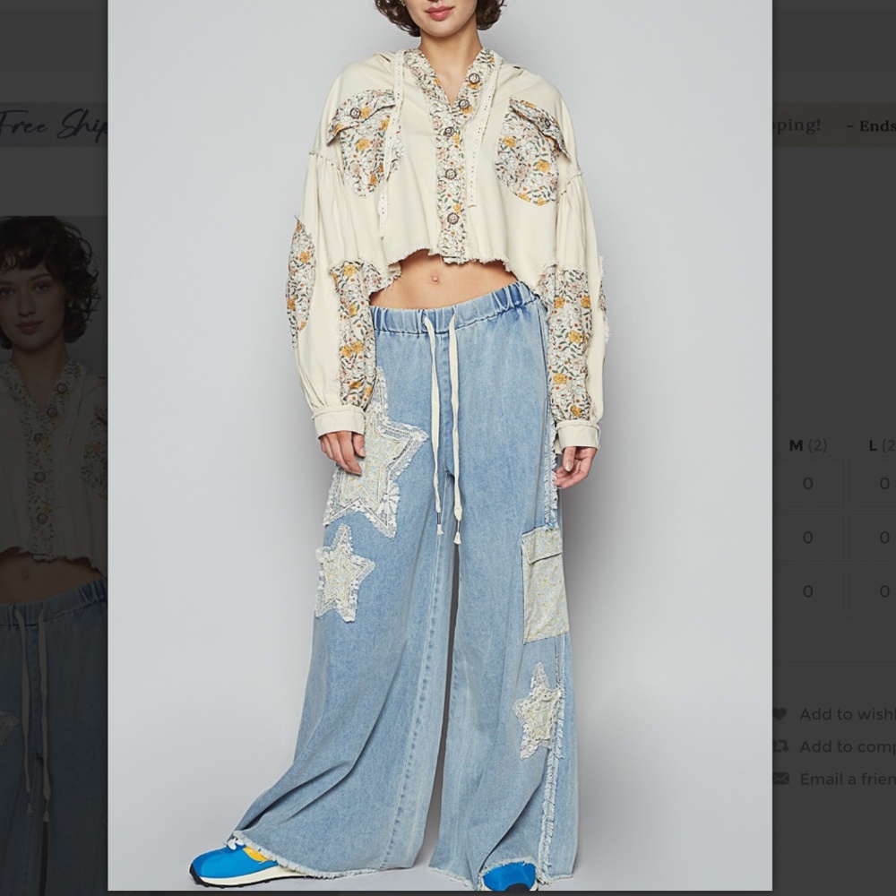 💕POL “ Sarasota “ POL Denim Wide Leg Pants with Star Patch 68A - Picture 5 of 6